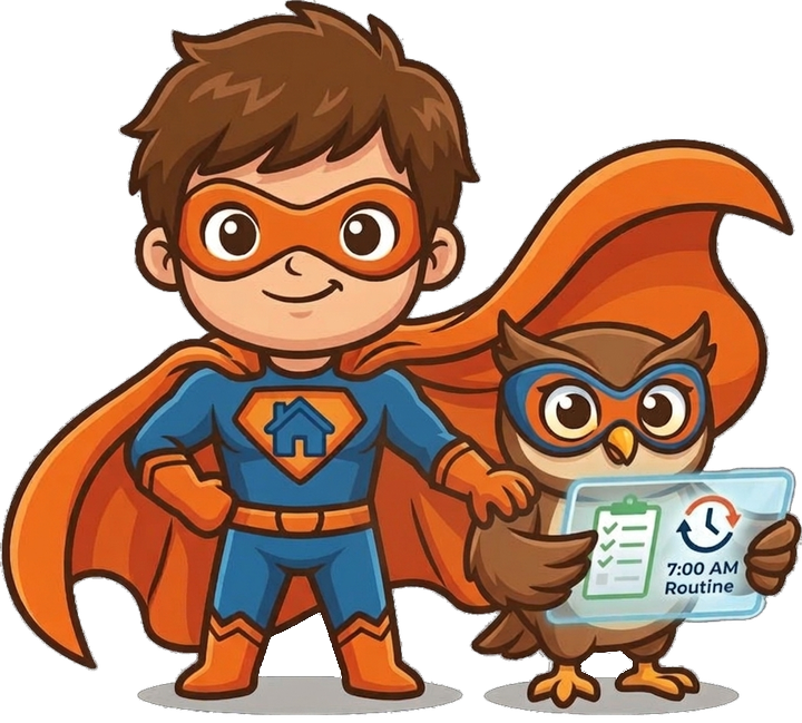Superhero Hosting sidekick mascot holding a clipboard